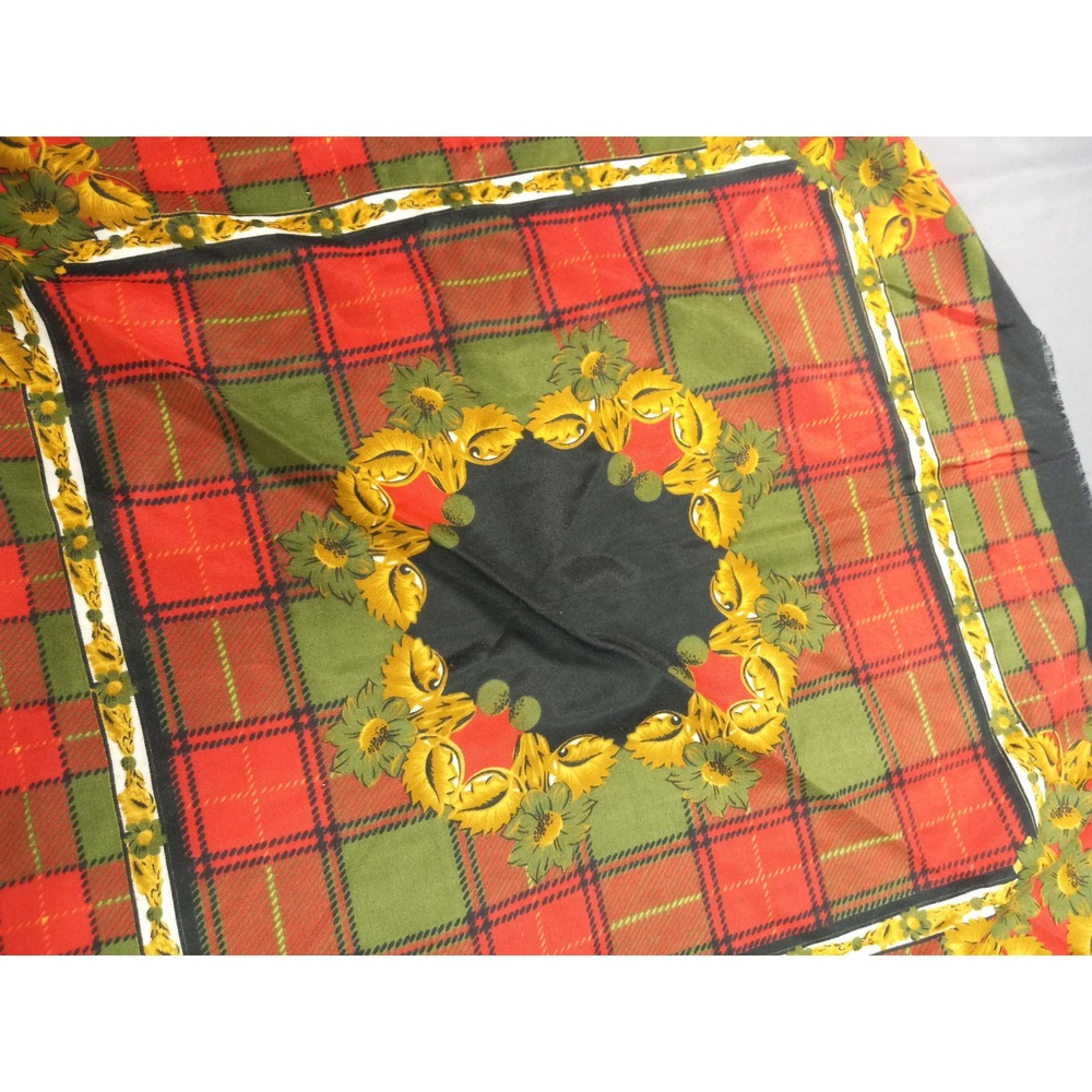 Lerner New York Tartan Plaid & Floral Scarf Vtg 70s 80s Made in Italy